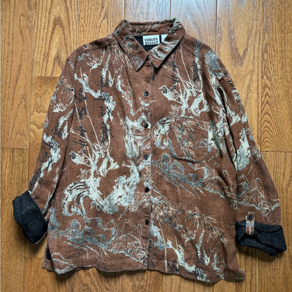 Chico's Earthy Abstract Linen Shirt